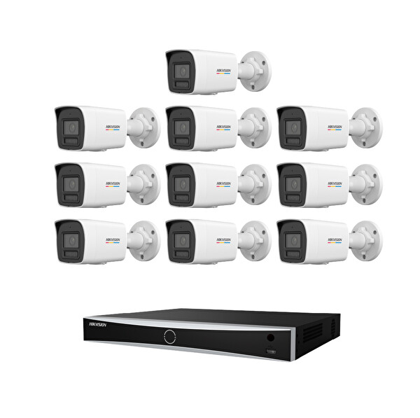 Hikvision 4 MP 10 Kameralı AcuSense ColorVu 3.0 AI IP Güvenlik Kamera Seti DS-2CD1047G3-LIUF - Dahili Mikrofonlu