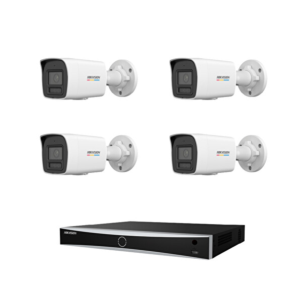 Hikvision 4 MP 4 Kameralı AcuSense ColorVu 3.0 AI IP Güvenlik Kamera Seti DS-2CD1047G3-LIUF - Dahili Mikrofonlu