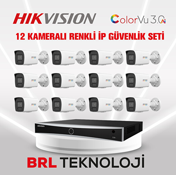 Hikvision 4 MP 12 Kameralı AcuSense ColorVu 3.0 AI IP Güvenlik Kamera Seti DS-2CD1047G3-LIUF - Dahili Mikrofonlu
