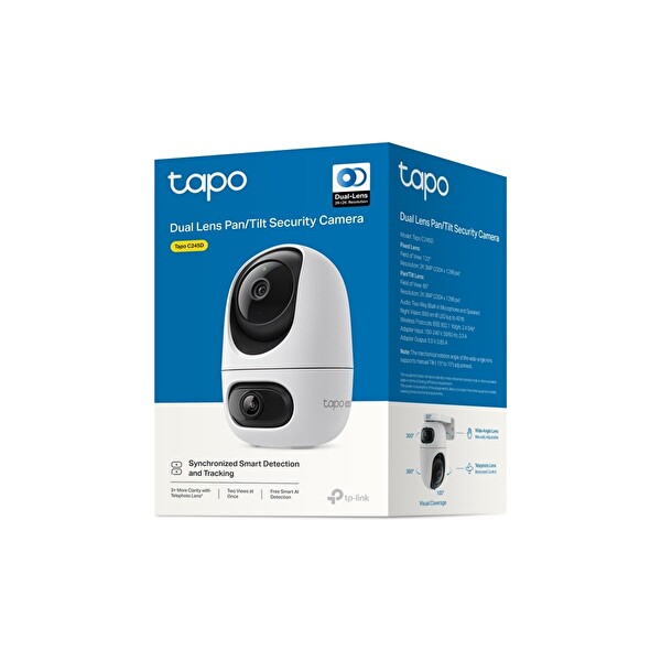 TP-Link Tapo C245D 2k 3MP Çift Lensli Akıllı 360 Derece Geniş Açı ve Tele-Lens Akıllı Hareket Takibi Aı Kişi Güvenlik Kamerası
