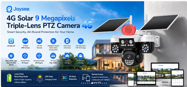 Bises 9 MP Çift Panelli 3 Lensli 4G SIM Kartlı Solar PTZ Güvenlik Kamerası 4G_BS_W3