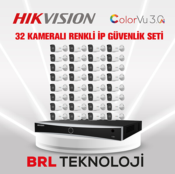 Hikvision DS-2CD1047G3-LIUF 4 MP 32 Kameralı AcuSense ColorVu 3.0 AI IP Güvenlik Kamera Seti - Dahili Mikrofonlu