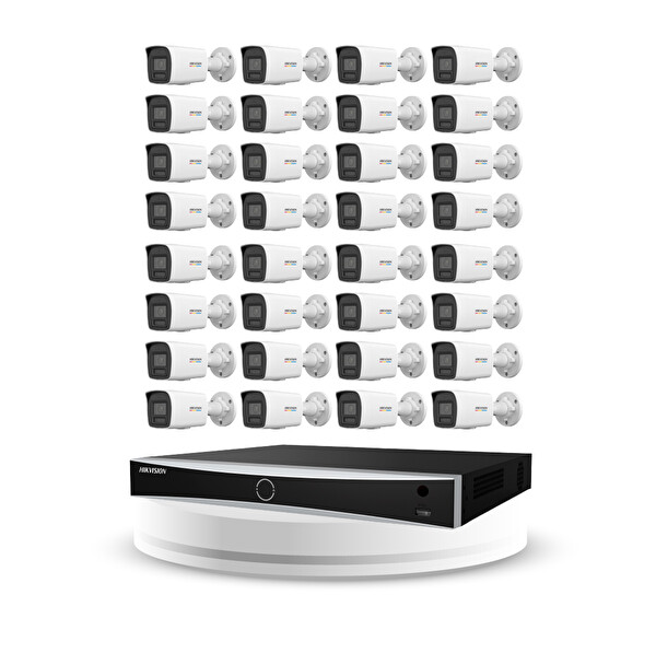 Hikvision DS-2CD1047G3-LIUF 4 MP 32 Kameralı AcuSense ColorVu 3.0 AI IP Güvenlik Kamera Seti - Dahili Mikrofonlu