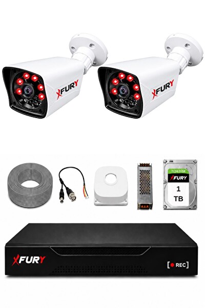 Fury 2 Kameralı Güvenlik Kamera Seti 2 MP 1080P Full HD 6 Atom LED Gece Görüşlü 1 TB HDD 5525