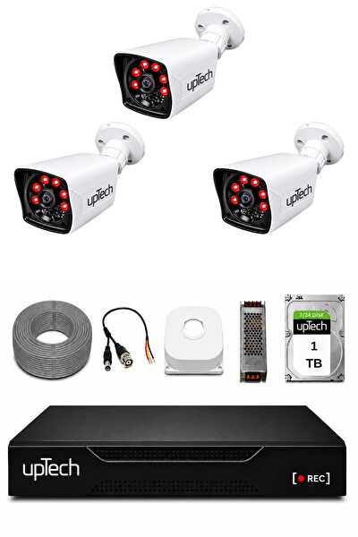 Uptech 3 Kameralı Güvenlik Kamera Seti 2MP 1080P Full HD 6 Atom LED Gece Görüşlü 1 TB HDD 5525
