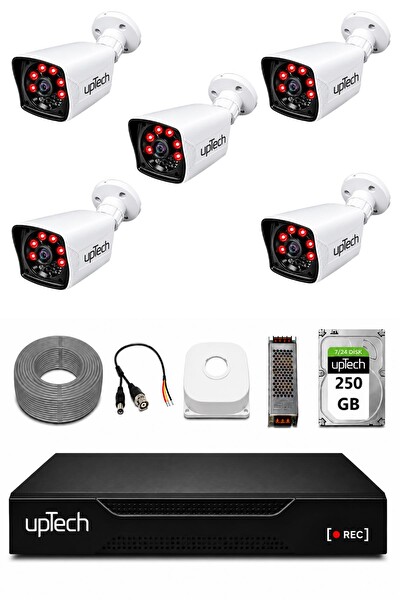 Uptech 5 Kameralı Güvenlik Kamera Seti 2MP 1080P Full HD 6 Atom LED Gece Görüşlü 250GB HDD 5525