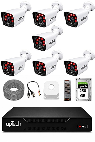 Uptech 7 Kameralı Güvenlik Kamera Seti 2MP 1080P Full HD 6 Atom LED Gece Görüşlü 250GB HDD 5525