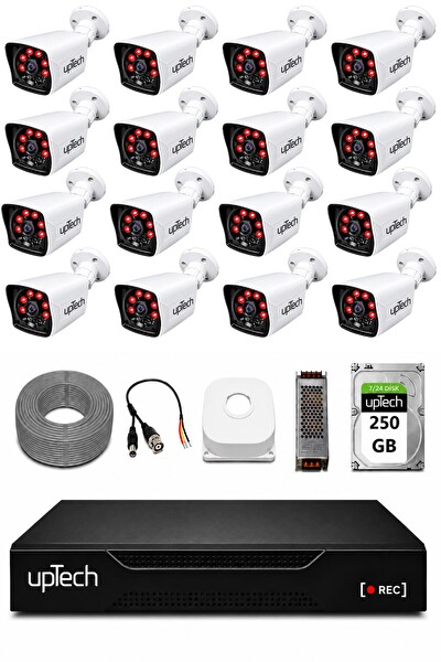 Uptech 16 Kameralı Güvenlik Kamera Seti 2MP 1080P Full HD 6 Atom LED Gece Görüşlü 250GB HDD 5525