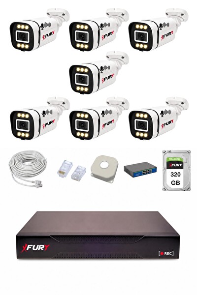Fury IP 7 Kameralı 1080P Sesli 6 Warm LED Renkli Gece Görüşlü Güvenlik Kamera Sistemi 320GB 1606