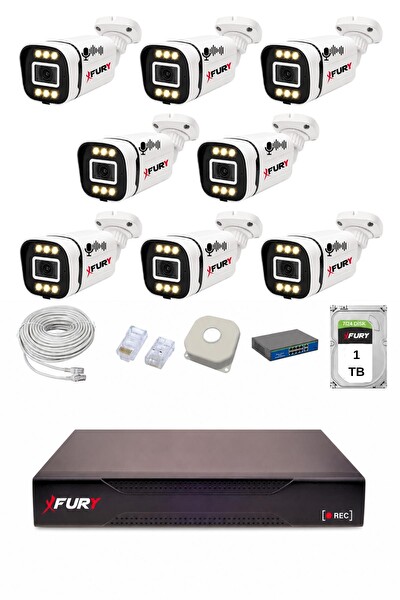 Fury IP 8 Kameralı 1080P Sesli 6 Warm LED Renkli Gece Görüşlü Güvenlik Kamera Sistemi 1TB 1606