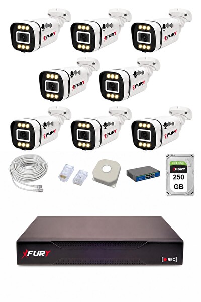 Fury IP 8 Kameralı 1080P Sesli 6 Warm LED Renkli Gece Görüşlü Güvenlik Kamera Sistemi 250GB 1606