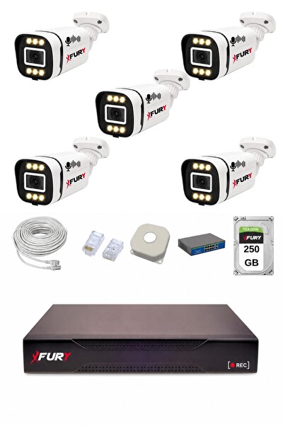 Fury IP 5 Kameralı 1080P Sesli 6 Warm LED Renkli Gece Görüşlü Güvenlik Kamera Sistemi 250GB 1606