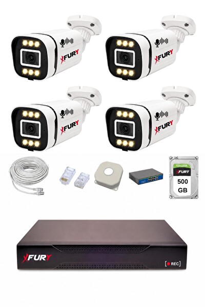 Fury IP 4 Kameralı 1080P Sesli 6 Warm LED Renkli Gece Görüşlü Güvenlik Kamera Sistemi 500GB 1606