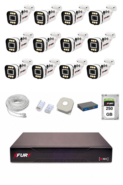 Fury IP 12 Kameralı 1080P Sesli 6 Warm LED Renkli Gece Görüşlü Güvenlik Kamera Sistemi 250GB 1606