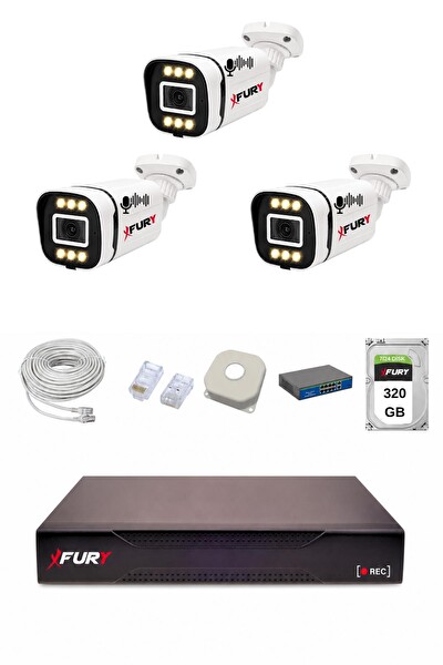Fury IP 3 Kameralı 1080P Sesli 6 Warm LED Renkli Gece Görüşlü Güvenlik Kamera Sistemi 320GB 1606