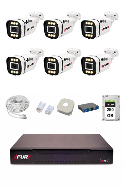 Fury IP 7 Kameralı 1080P Sesli 6 Warm LED Renkli Gece Görüşlü Güvenlik Kamera Sistemi 250GB 1606