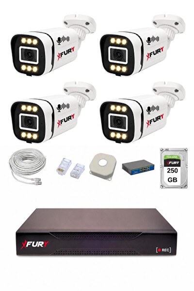 Fury IP 4 Kameralı 1080P Sesli 6 Warm LED Renkli Gece Görüşlü Güvenlik Kamera Sistemi 250GB 1606