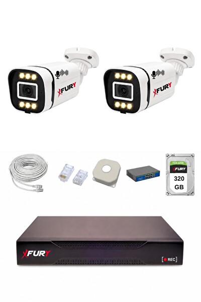 Fury IP 2 Kameralı 1080P Sesli 6 Warm LED Renkli Gece Görüşlü Güvenlik Kamera Sistemi 320GB 1606