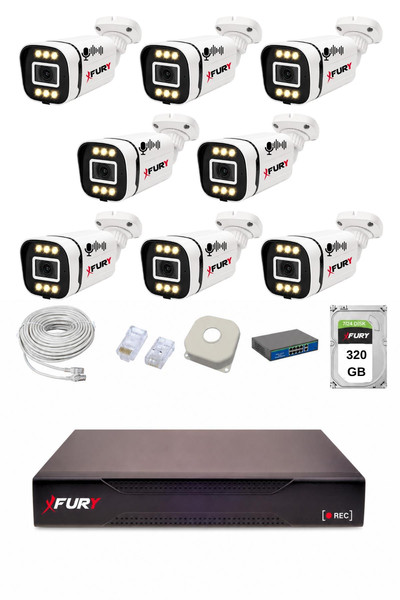 Fury IP 8 Kameralı 1080P Sesli 6 Warm LED Renkli Gece Görüşlü Güvenlik Kamera Sistemi 320GB 1606
