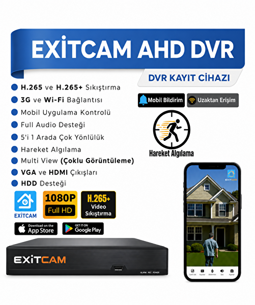 ExitCam 16 Kameralı Full HD Sesli AHD Güvenlik Seti – 320 GB HDD 240 Metre Kablo Renkli Gece Görüşü