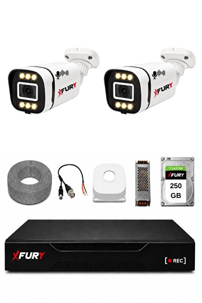 Fury 2 Kameralı 1080P Sesli 6 Warm LED Renkli Gece Görüşlü Güvenlik Kamera Sistemi 250GB 1606