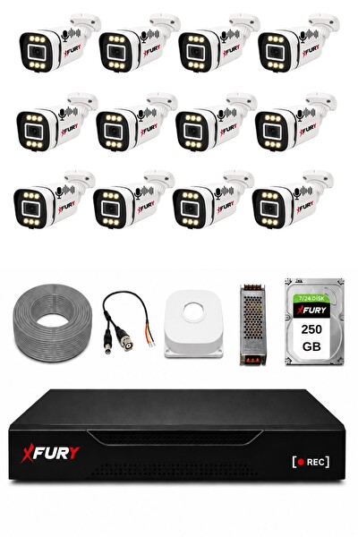 Fury 12 Kameralı 1080P Sesli 6 Warm LED Renkli Gece Görüşlü Güvenlik Kamera Sistemi 250GB 1606