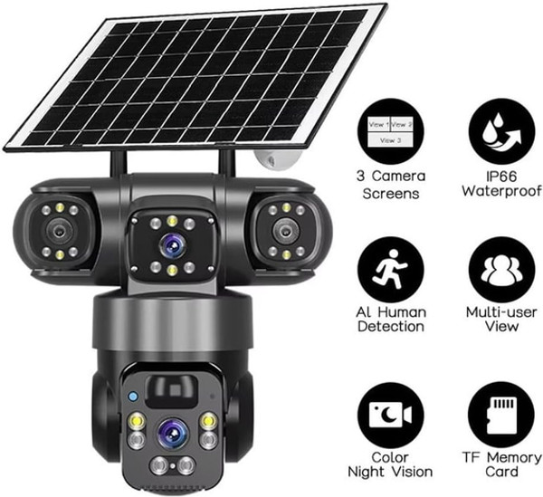 Hzl Store CMR-51 Güneş Enerjili 4G SIM Kartlı Kablosuz Çift Lens 1080P Su Geçirmez Güvenlik Kamerası Siyah