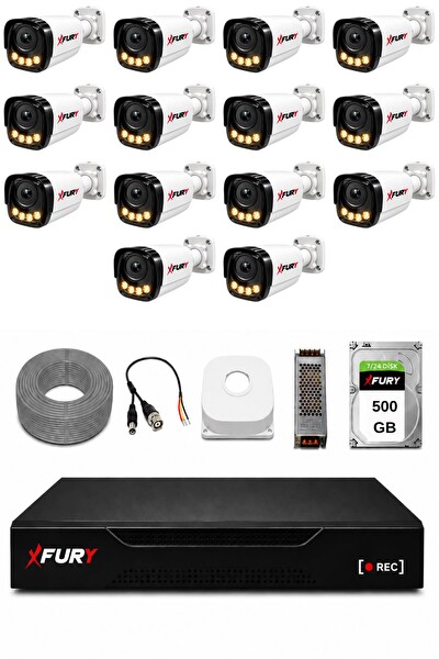Fury 14 Kameralı Güvenlik Kamera Seti 4 Warm LED Gece Renkli Görüş 500 GB HDD