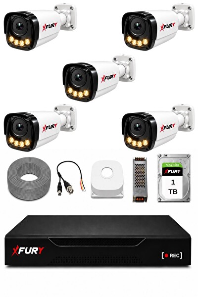 Fury 5 Kameralı Güvenlik Kamera Seti 4 Warm LED Gece Renkli Görüş 1 TB HDD