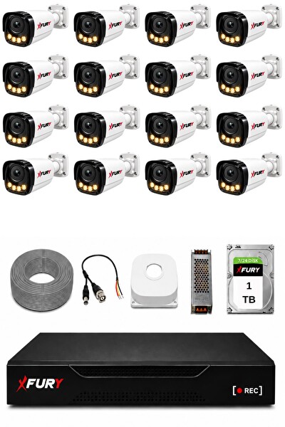 Fury 16 Kameralı Güvenlik Kamera Seti 4 Warm LED Gece Renkli Görüş 1 TB HDD