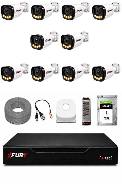 Fury 10 Kameralı Güvenlik Kamera Seti 4 Warm LED Gece Renkli Görüş 1 TB HDD