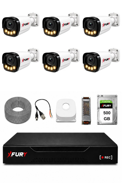 Fury 6 Kameralı Güvenlik Kamera Seti 4 Warm LED Gece Renkli Görüş 500 GB HDD