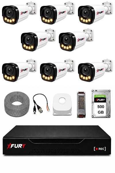 Fury 8 Kameralı Güvenlik Kamera Seti 4 Warm LED Gece Renkli Görüş 500 GB HDD