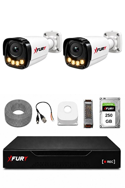 Fury 2 Kameralı Güvenlik Kamera Seti 4 Warm LED Gece Renkli Görüş 250GB HDD