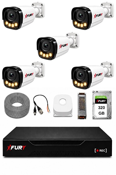 Fury 5 Kameralı Güvenlik Kamera Seti 4 Warm LED Gece Renkli Görüş 320 GB HDD