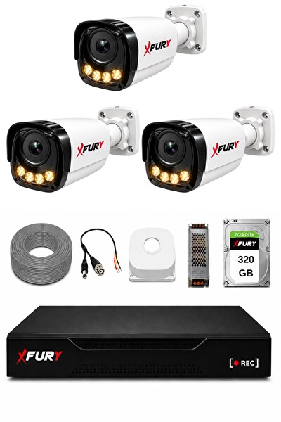 Fury 3 Kameralı Güvenlik Kamera Seti 4 Warm LED Gece Renkli Görüş 320 GB HDD