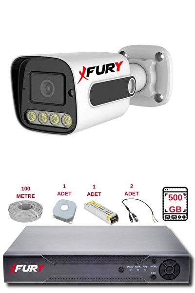 Fury 1 Kameralı Set Full HD Gece Renkli Görüş-Cepten İzle - Su Geçirmez Güvenlik Kamerası Seti 500GB