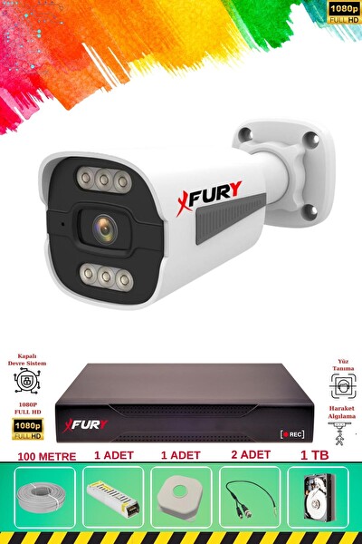 Fury 1 Kameralı 6 Warm Led Gece Renkli Görüş-Cepten İzle-Su Geçirmez Güvenlik Kamerası Seti 1TB