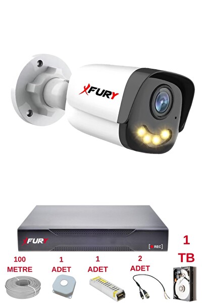 Fury 1 Kameralı 4 Warm Led Gece Renkli Görüş-Cepten İzle-Su Geçirmez Güvenlik Kamerası Seti 1TB