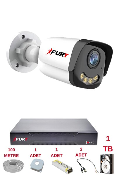 Fury 1 Kameralı 4 Warm Led Gece Renkli Görüş-Cepten İzle-Su Geçirmez Güvenlik Kamerası Seti 1TB