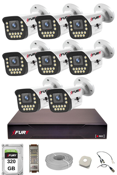 Fury 14'lü Sesli 15 Warm Led Gece Renkli Görüş Su Geçirmez Güvenlik Kamerası Seti 320 GB