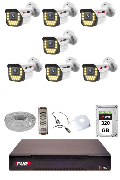 Fury 7'li 15 Warm Led Gece Renkli Görüş Su Geçirmez Güvenlik Kamerası Seti 320 GB