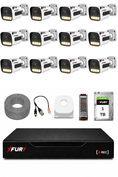 Fury 12 Kameralı Güvenlik Kamera Seti Sesli 4 Warm LED Gece Renkli Görüş 1 TB HDD 5500s