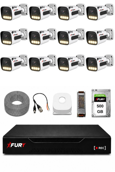 Fury 12 Kameralı Güvenlik Kamera Seti Sesli 4 Warm LED Gece Renkli Görüş 500 GB HDD 5500s