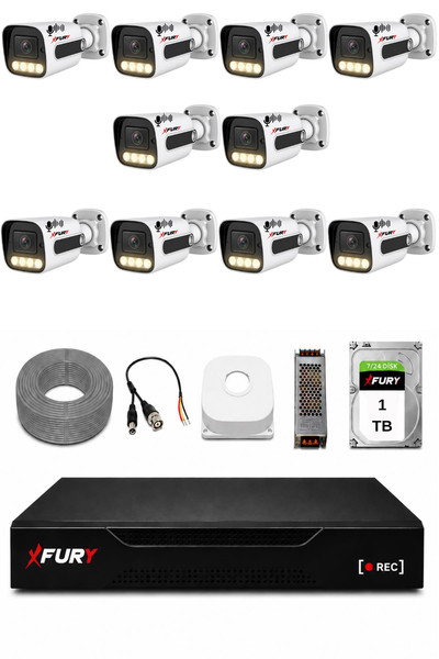 Fury 10 Kameralı Güvenlik Kamera Seti Sesli 4 Warm LED Gece Renkli Görüş 1 TB HDD 5500s