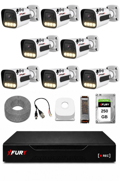 Fury 8 Kameralı Güvenlik Kamera Seti Sesli 4 Warm LED Gece Renkli Görüş 250 GB HDD 5500s