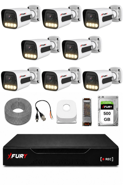 Fury 8 Kameralı Güvenlik Kamera Seti 4 Warm LED Gece Renkli Görüş 500 GB HDD 5500