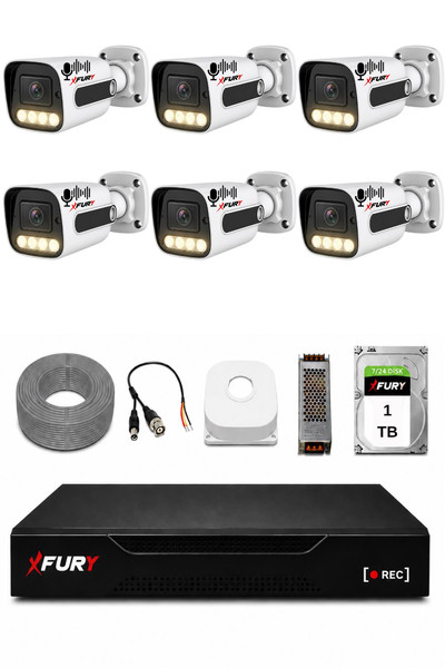 Fury 6 Kameralı Güvenlik Kamera Seti Sesli 4 Warm LED Gece Renkli Görüş 1 TB HDD 5500s