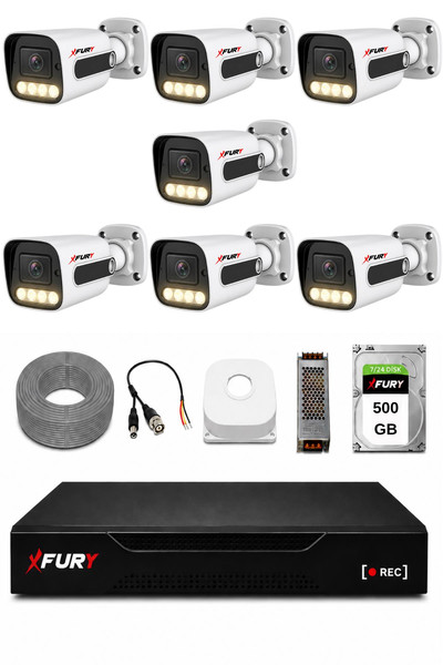 Fury 7 Kameralı Güvenlik Kamera Seti 4 Warm LED Gece Renkli Görüş 500 GB HDD 5500