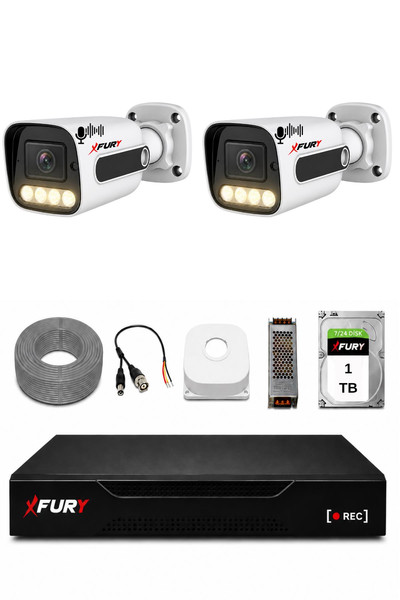 Fury 2 Kameralı Güvenlik Kamera Seti Sesli 4 Warm LED Gece Renkli Görüş 1 TB HDD 5500s